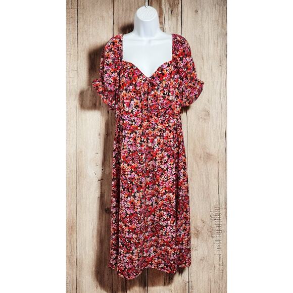 QED LONDON Abstract A-Line Midi Dress Sz 10 Sweetheart Neckline Colorful - Picture 1 of 7